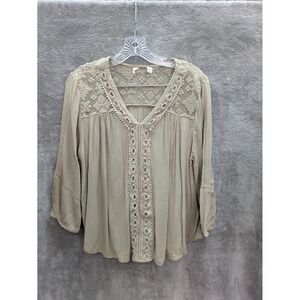 Neutral Blouse Womens Medium/Large Est Lace Crinkle Peasant Bohemian Minimalist